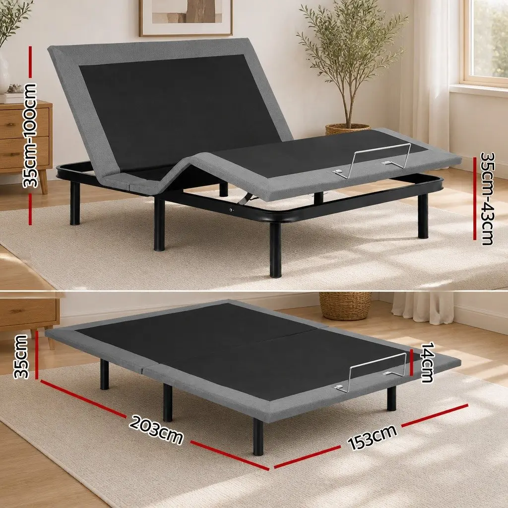 Electric Adjustable Bed Frame Black Queen Zero Gravity Wireless Remote Control
