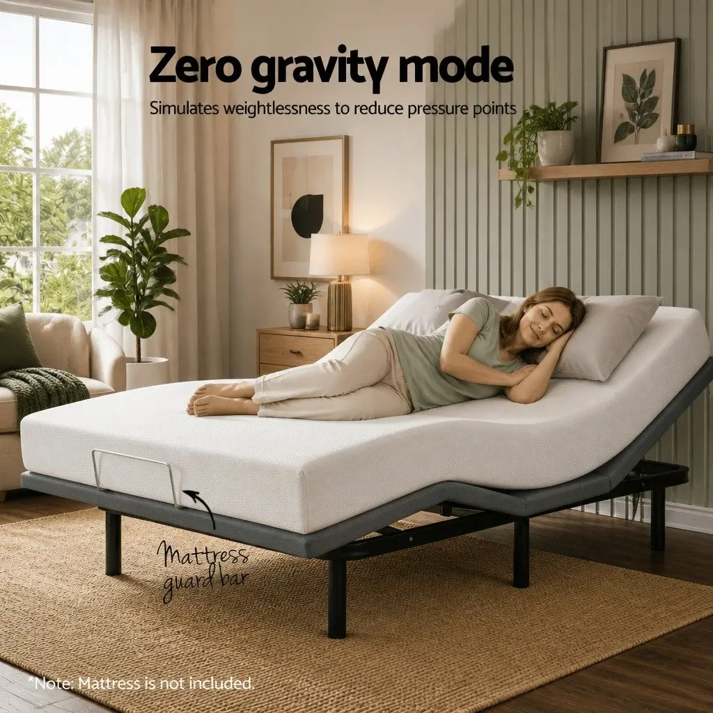 Electric Adjustable Bed Frame Black Queen Zero Gravity Wireless Remote Control