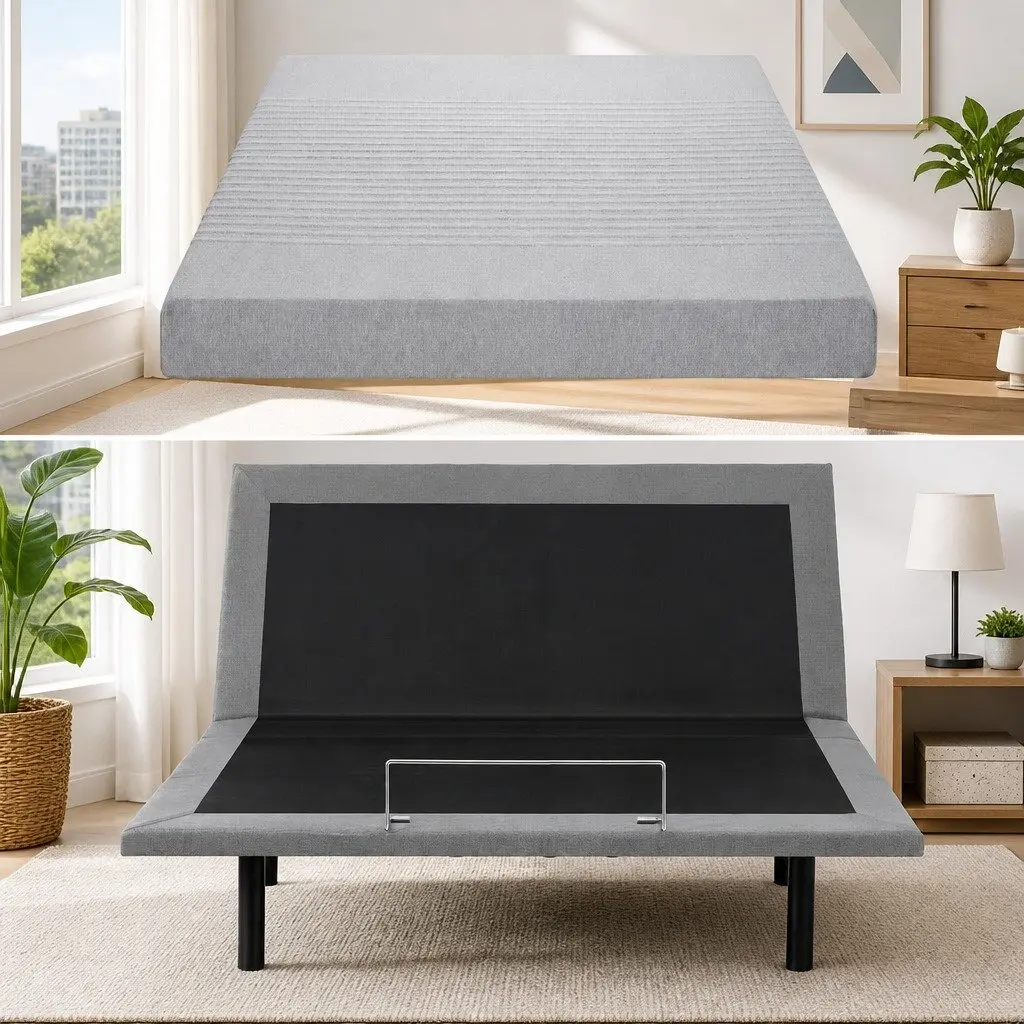 Adjustable Electric Bed Frame King Black with 15cm Thick Memory Foam Mattress Grey Wireless Remote Control Zero Gravity Mode