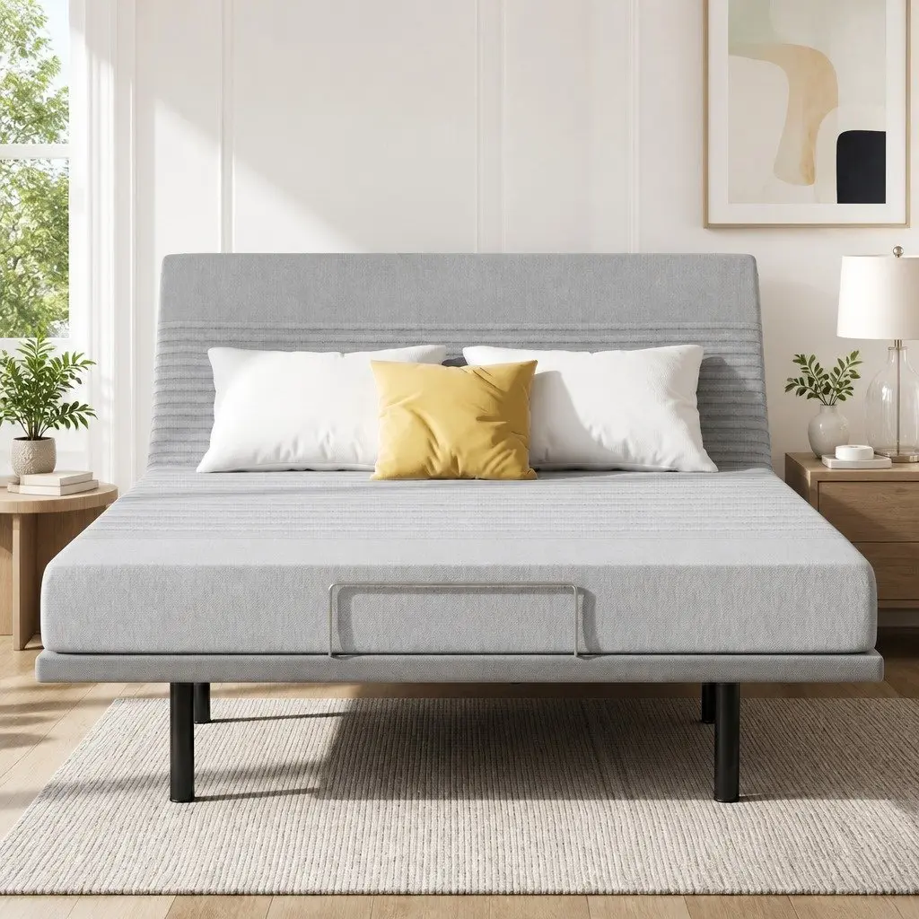 Electric Adjustable Bed Frame Black with Memory Foam Mattress Grey 15cm Thick Customizable Comfort and Support