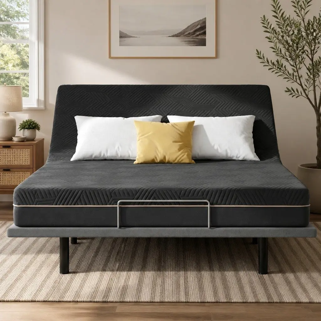 King Size Electric Adjustable Bed Frame Black with Memory Foam Mattress Medium-Firm Support Wireless Remote Control