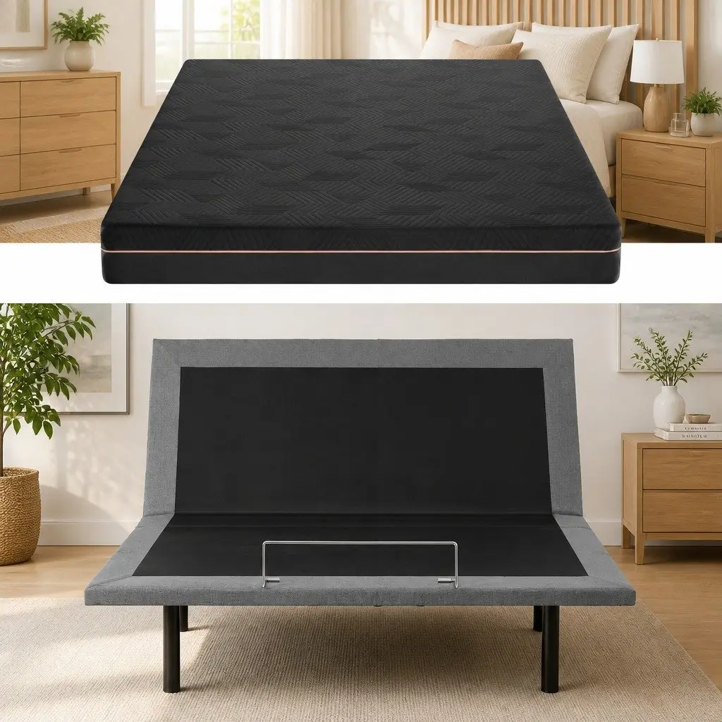 King Size Electric Adjustable Bed Frame Black with Memory Foam Mattress Medium-Firm Support Wireless Remote Control