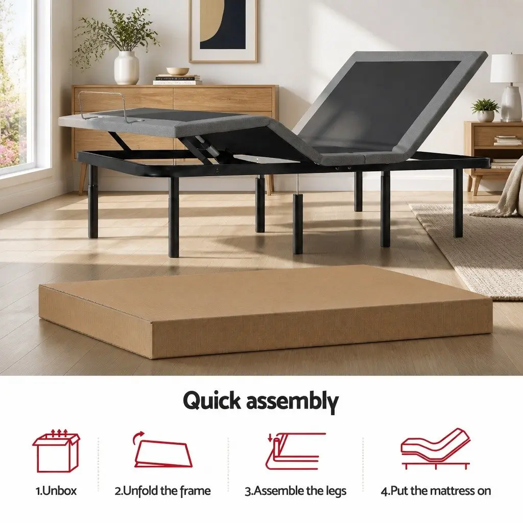 King Size Electric Adjustable Bed Frame Black with Memory Foam Mattress Medium-Firm Support Wireless Remote Control