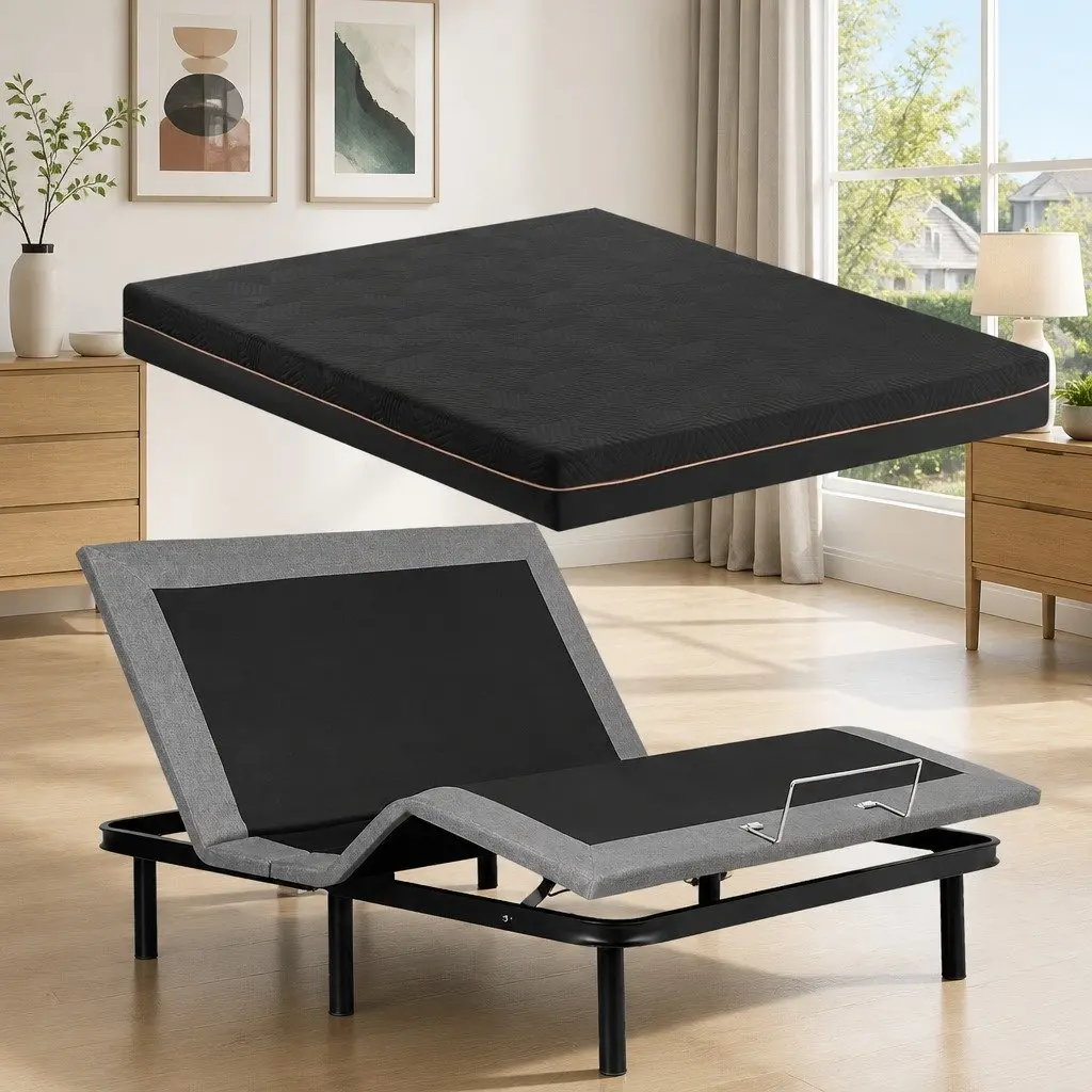 Queen Adjustable Bed Frame with Memory Foam Mattress Combo Electric Base Remote