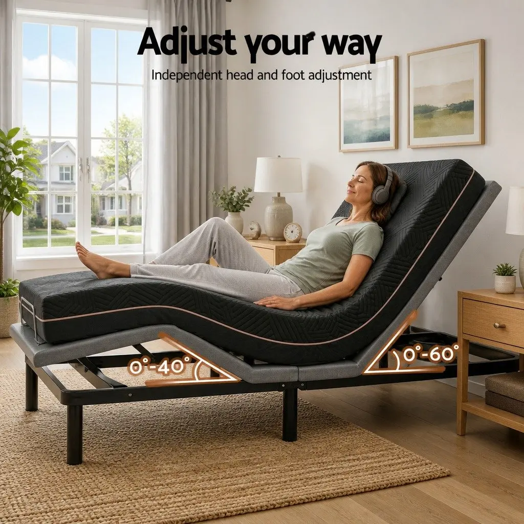 Queen Adjustable Bed Frame with Memory Foam Mattress Combo Electric Base Remote