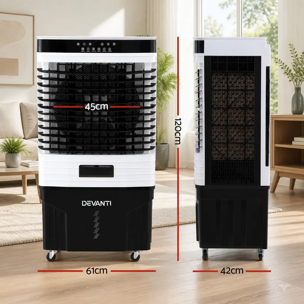 Evaporative Air Cooler White 60L Tank 3-in-1 Humidifier Purifier LED Remote Control