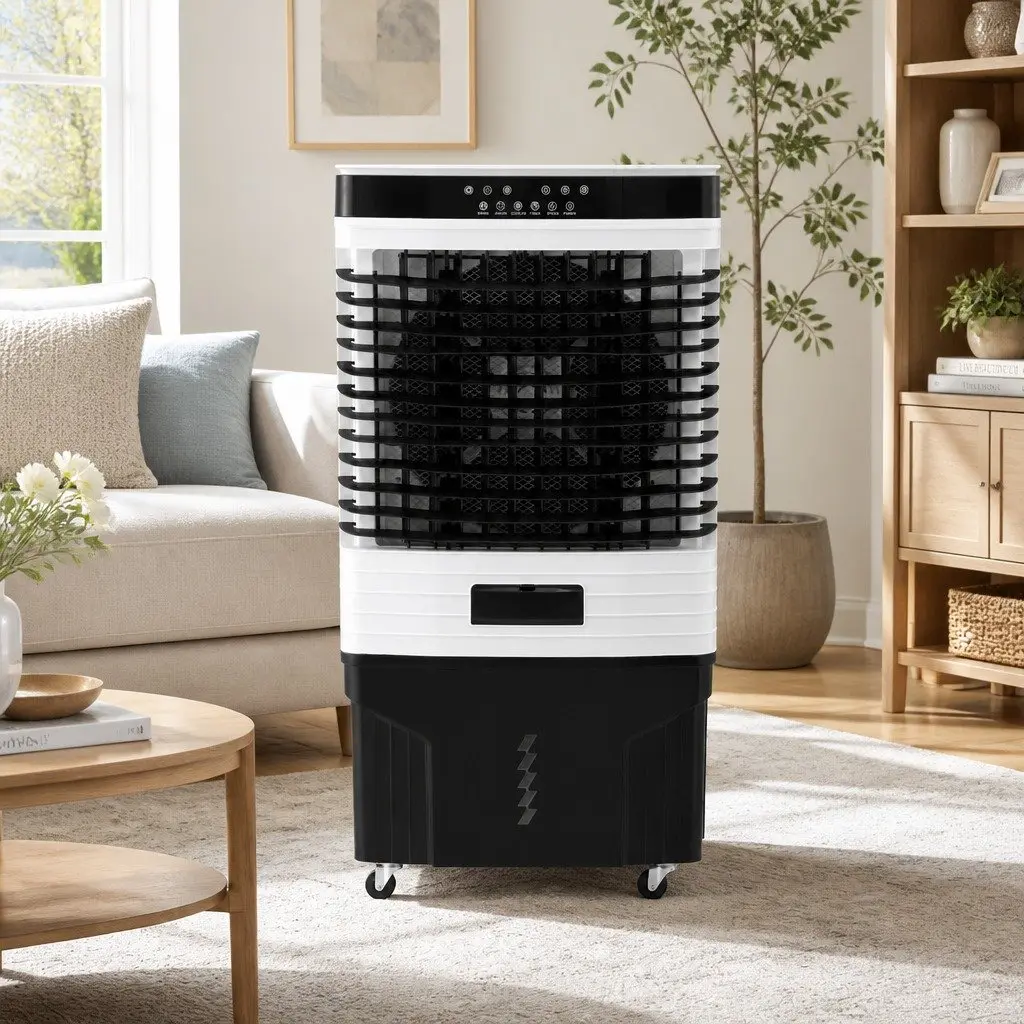 Evaporative Air Cooler White 60L Tank 3-in-1 Humidifier Purifier LED Remote Control