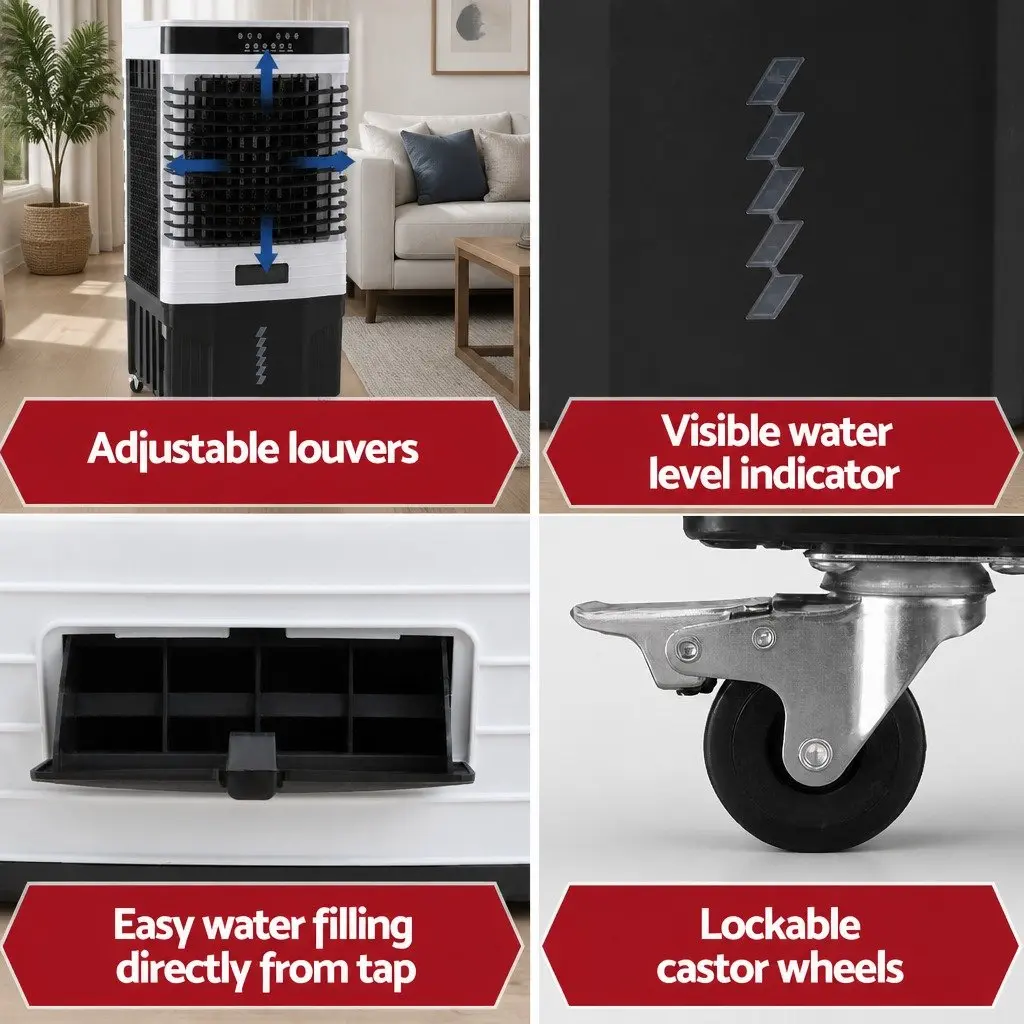 Evaporative Air Cooler White 60L Tank 3-in-1 Humidifier Purifier LED Remote Control