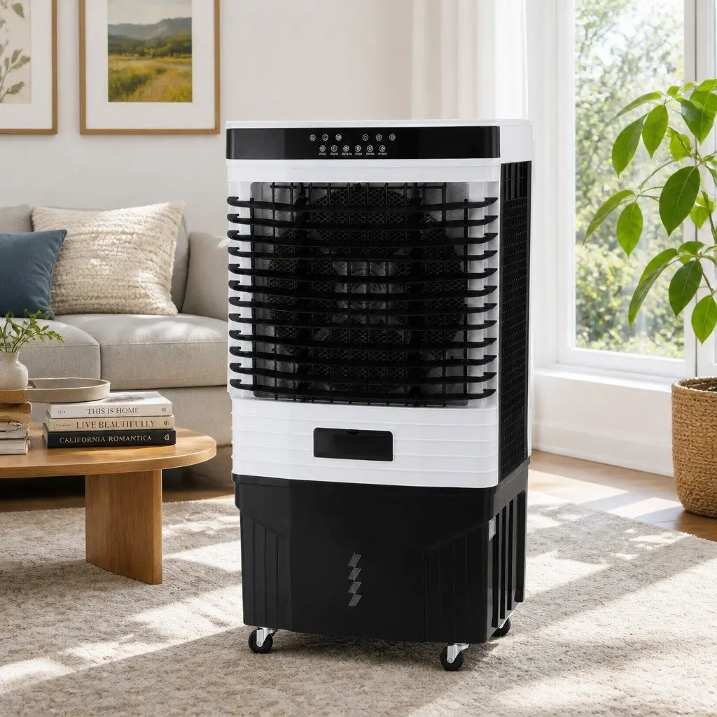 Evaporative Air Cooler White 60L Tank 3-in-1 Humidifier Purifier LED Remote Control