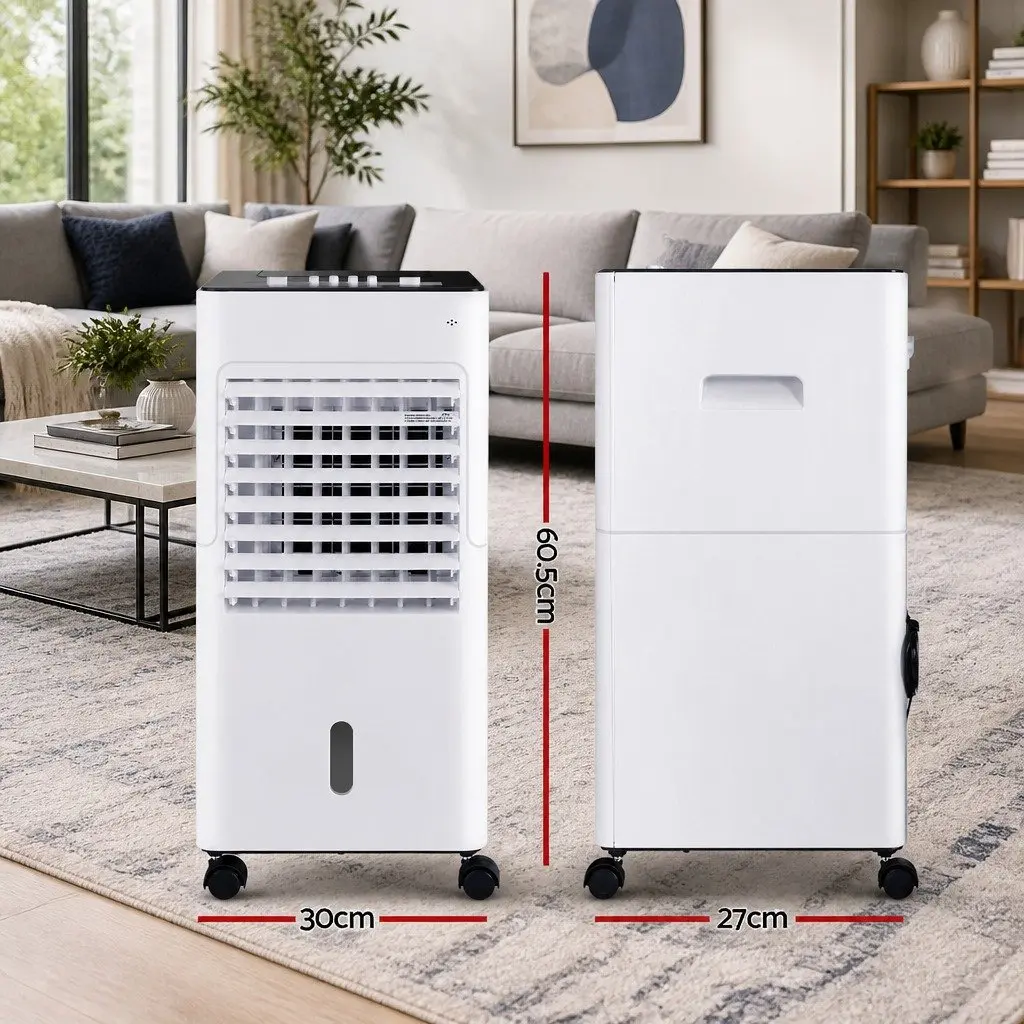 Evaporative Air Cooler Black and White 6L Water Tank 4 in 1 Humidifier Purifier Fan Portable