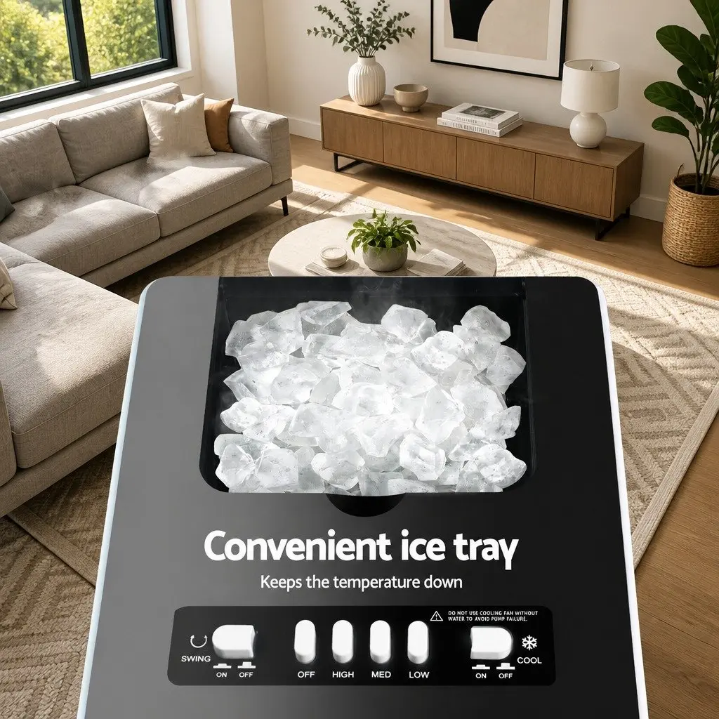Evaporative Air Cooler Black and White 6L Water Tank 4 in 1 Humidifier Purifier Fan Portable