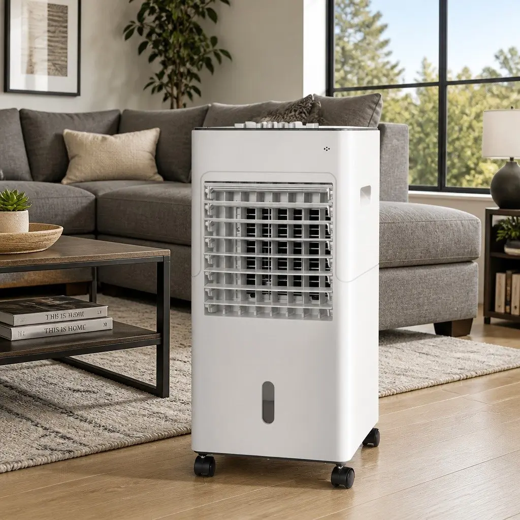 Evaporative Air Cooler Black and White 6L Water Tank 4 in 1 Humidifier Purifier Fan Portable