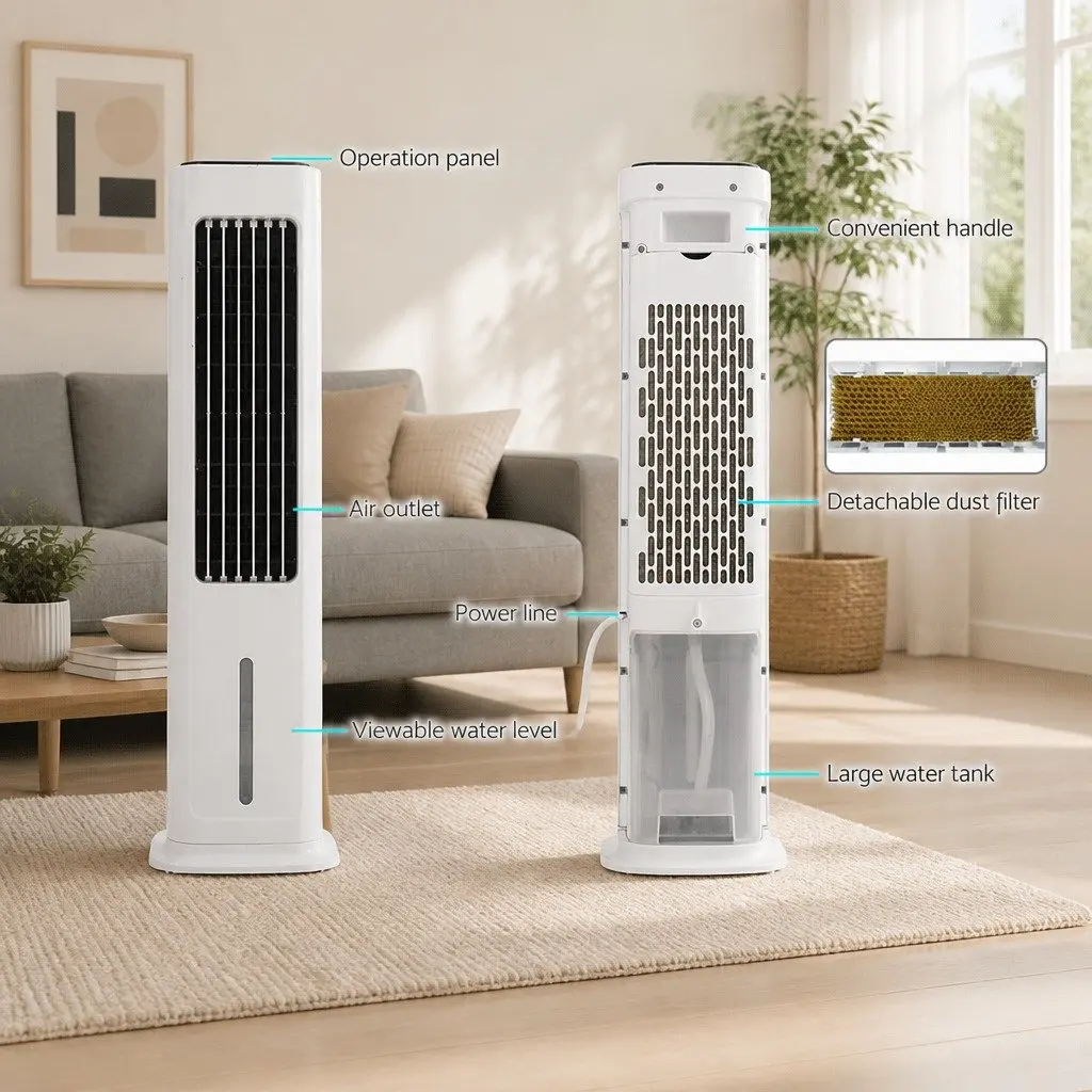 Evaporative Cooler White 6L 4-in-1 Air Cooler Fan Humidifier Purifier