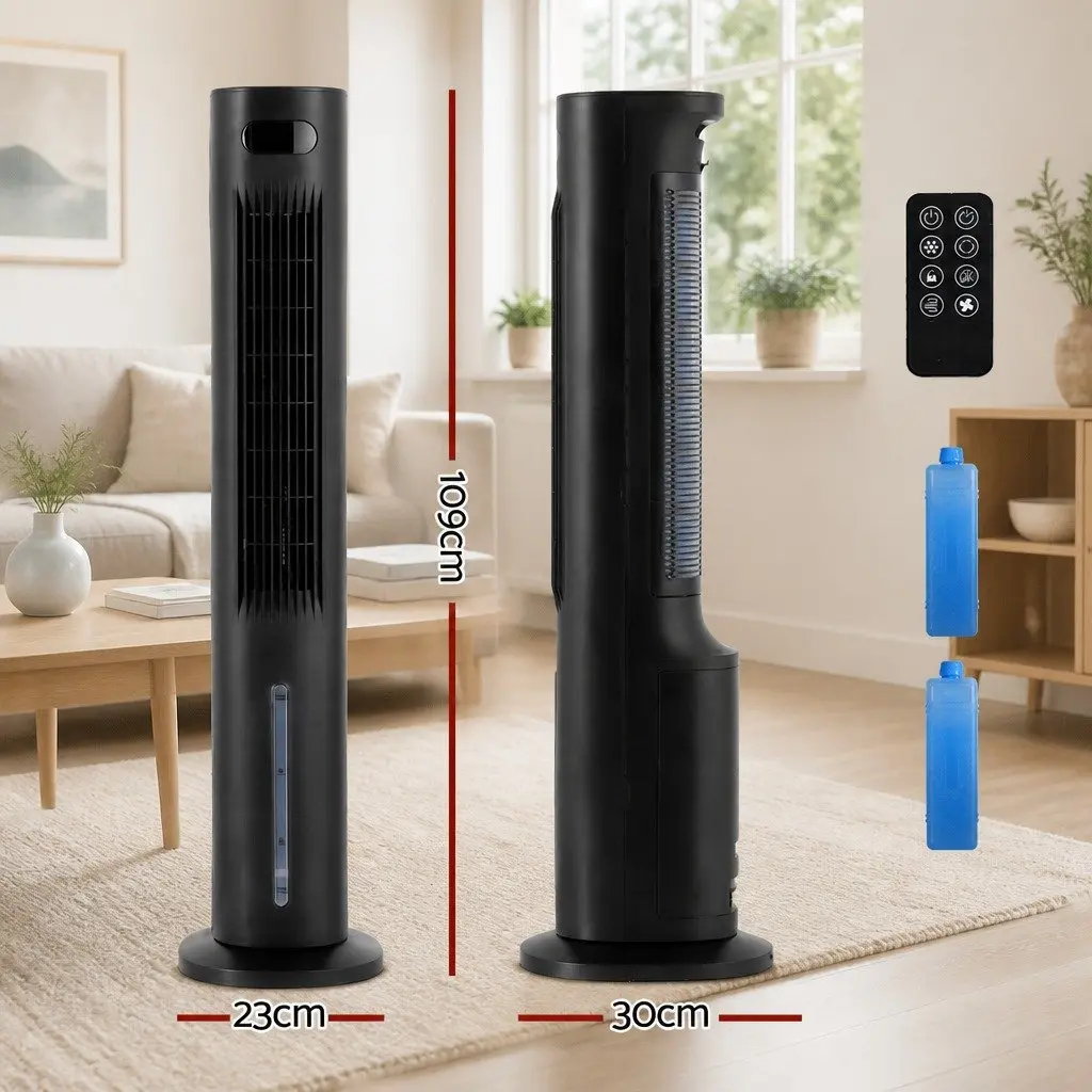 Evaporative Air Cooler Black 7L Water Tank 4-in-1 Fan Humidifier Purifier Remote Control