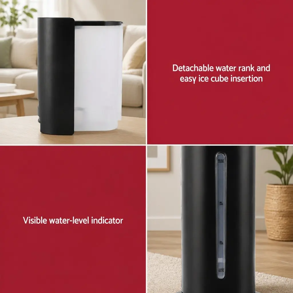 Evaporative Air Cooler Black 7L Water Tank 4-in-1 Fan Humidifier Purifier Remote Control