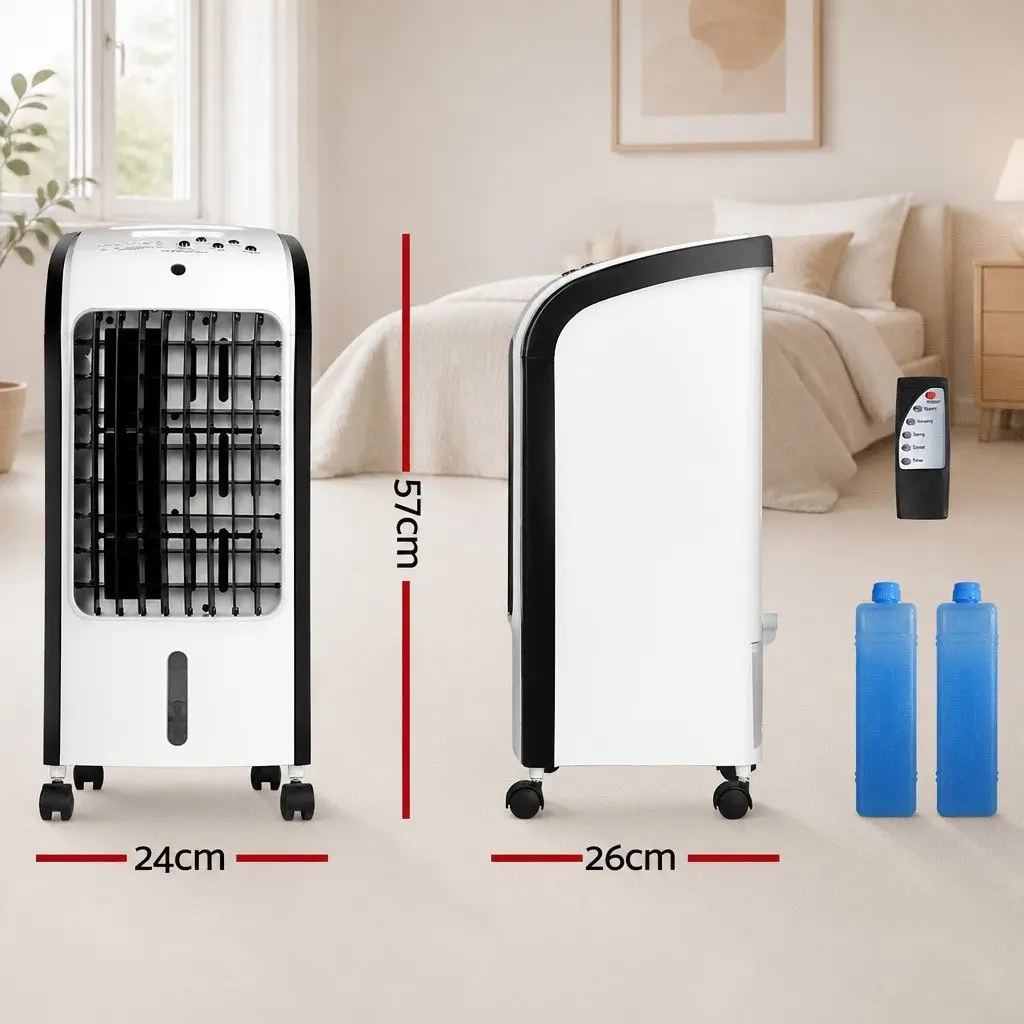 Evaporative Air Cooler Black and White 4L Portable Remote Control 4-in-1 Cooling Fan