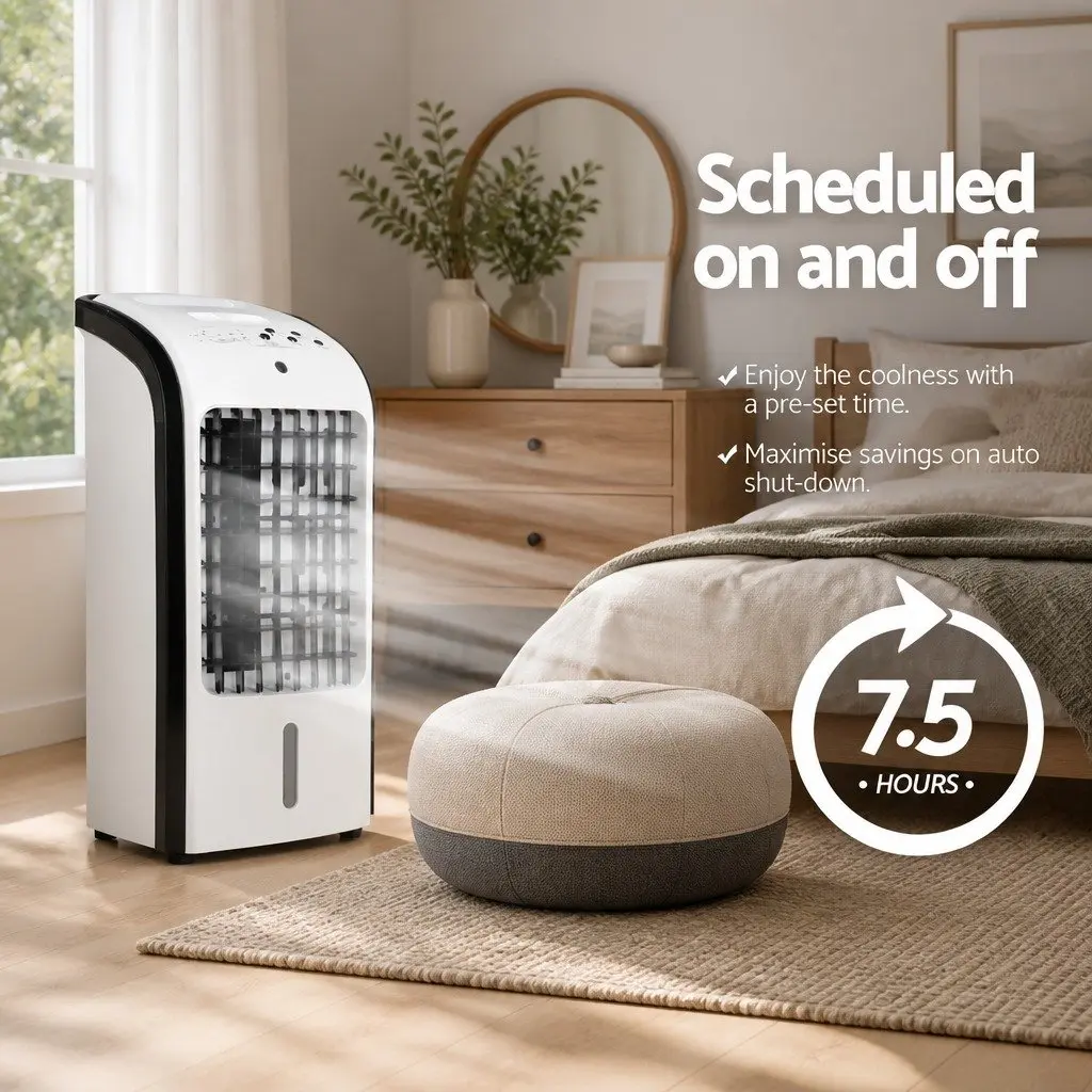 Evaporative Air Cooler Black and White 4L Portable Remote Control 4-in-1 Cooling Fan