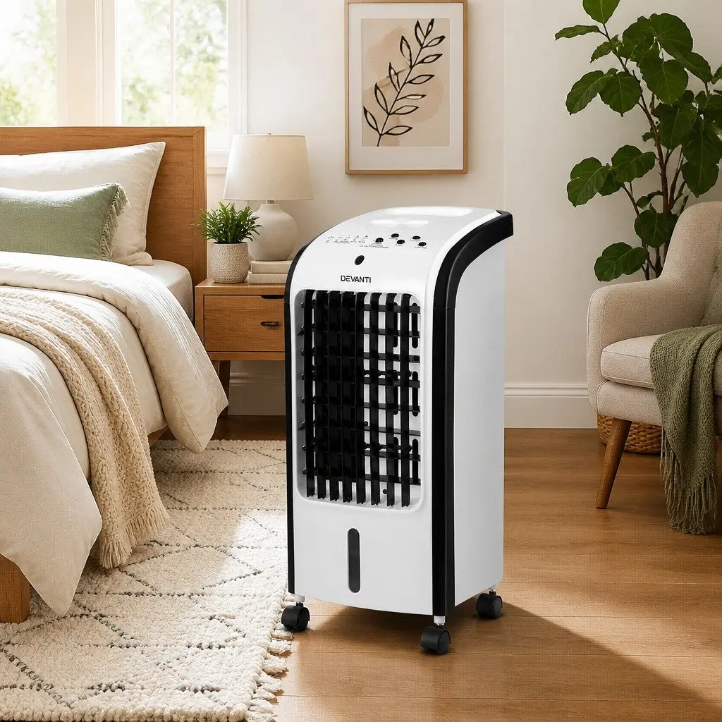 Evaporative Air Cooler Black and White 4L Portable Remote Control 4-in-1 Cooling Fan