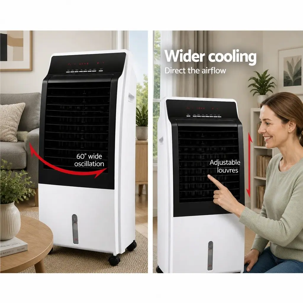 Evaporative Air Cooler Fan White 8L Water Tank Humidifier Remote Control
