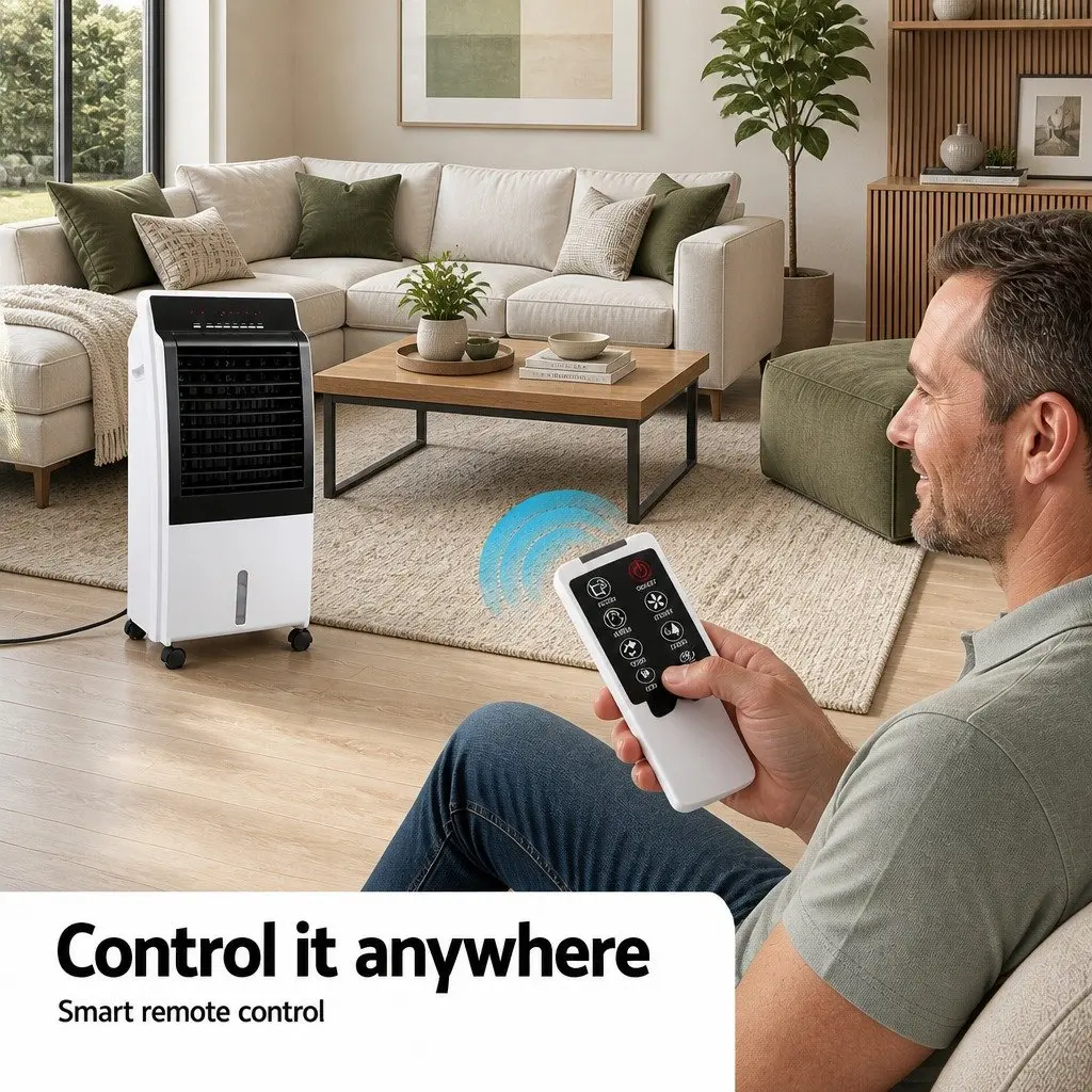 Evaporative Air Cooler Fan White 8L Water Tank Humidifier Remote Control