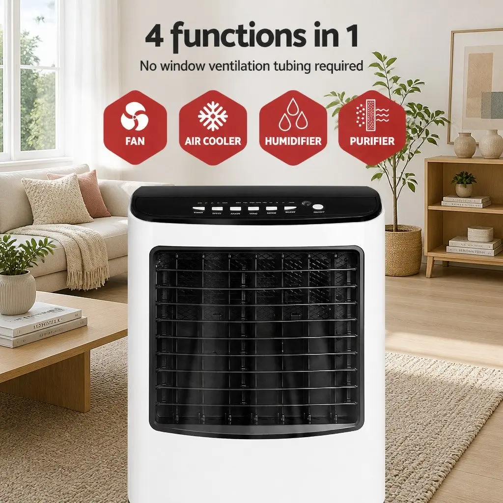 Evaporative Air Cooler Black and White 8L Humidifier Purifier Fan Remote Control