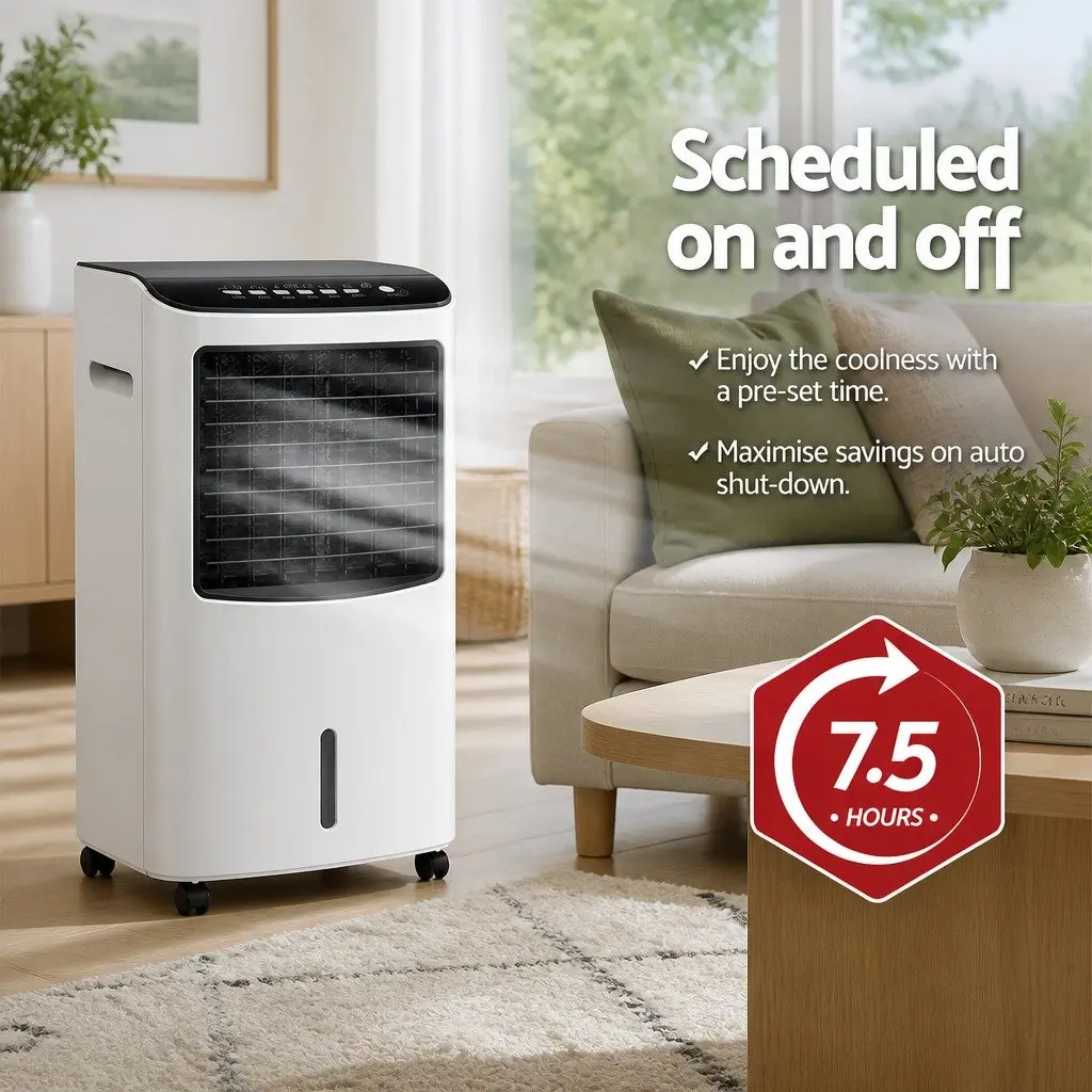 Evaporative Air Cooler Black and White 8L Humidifier Purifier Fan Remote Control