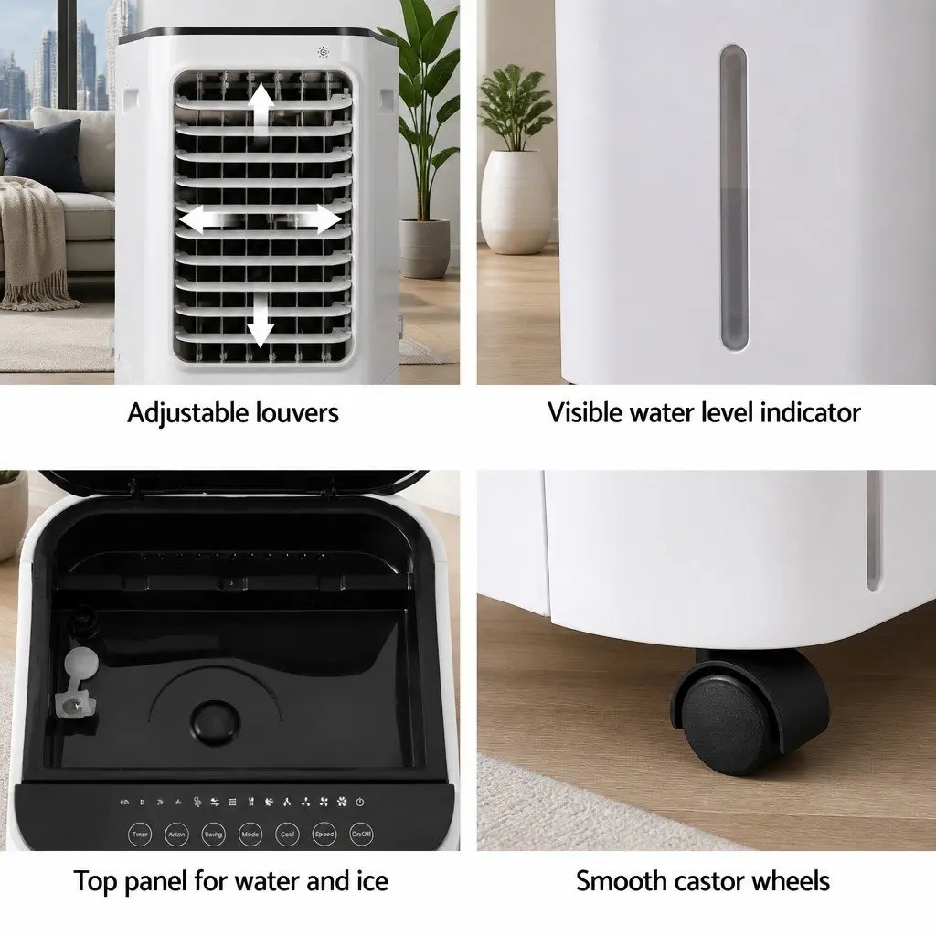 Evaporative Air Cooler 12L Water Tank Portable Humidifier Purifier White