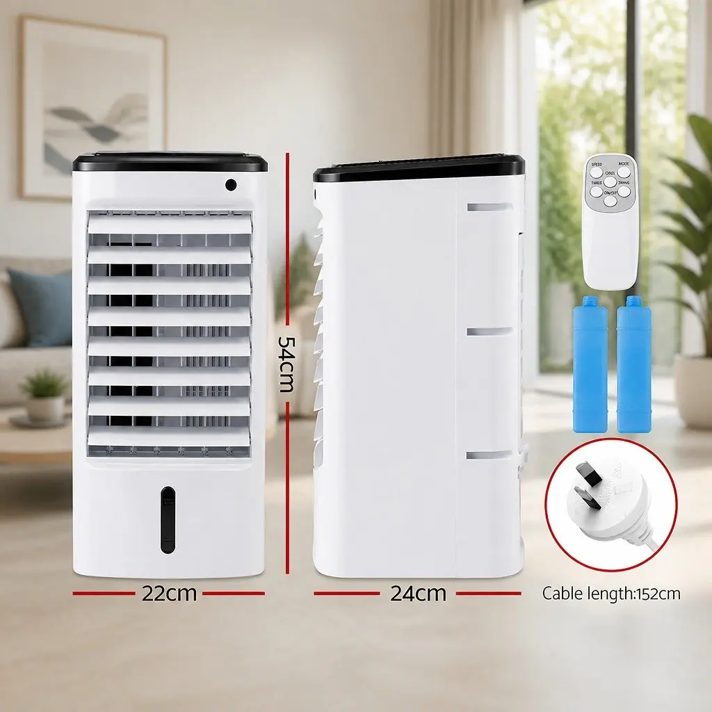 Evaporative Air Cooler White 4L Tank 3-in-1 Humidifier Fan Remote Control