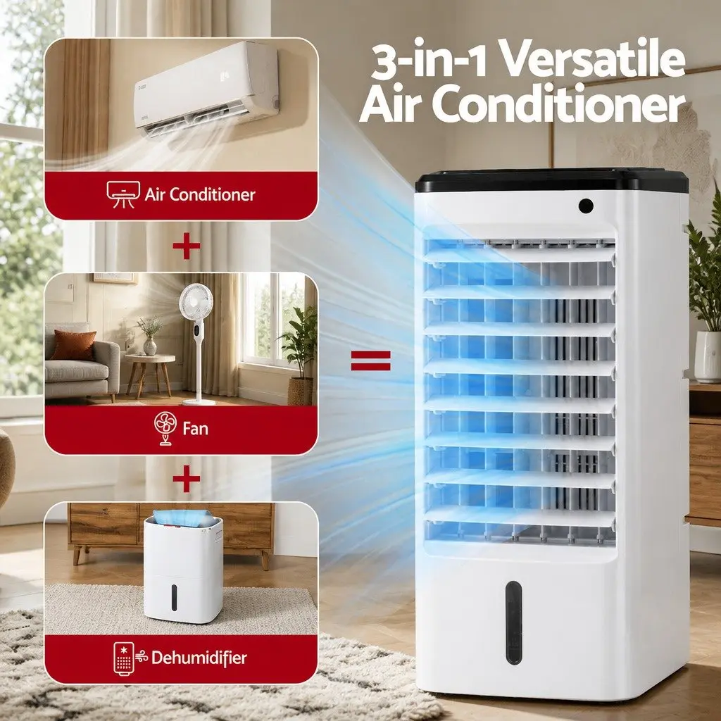 Evaporative Air Cooler White 4L Tank 3-in-1 Humidifier Fan Remote Control