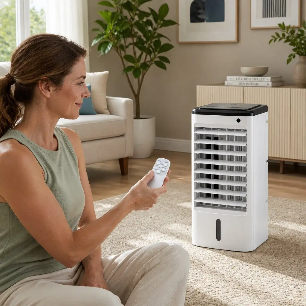 Evaporative Air Cooler White 4L Tank 3-in-1 Humidifier Fan Remote Control