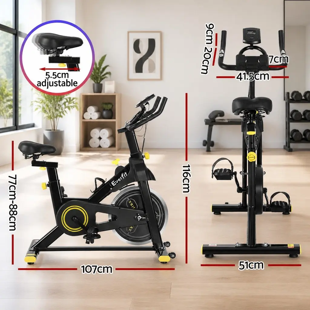 Exercise Bike Black Adjustable Bluetooth APP Connectable 13kg Flywheel
