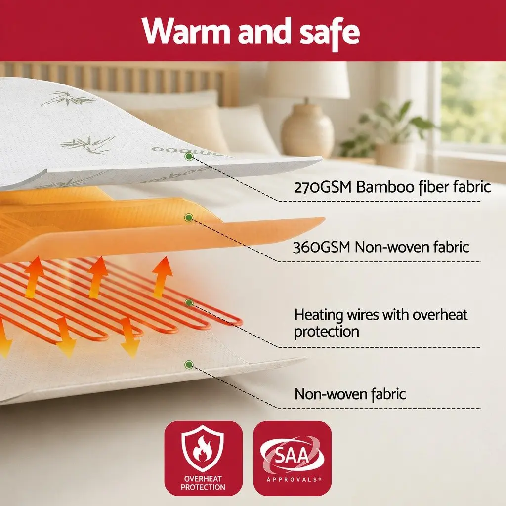 Electric Blanket Double Fitted Heated Pad Underlay Machine Washable Winter