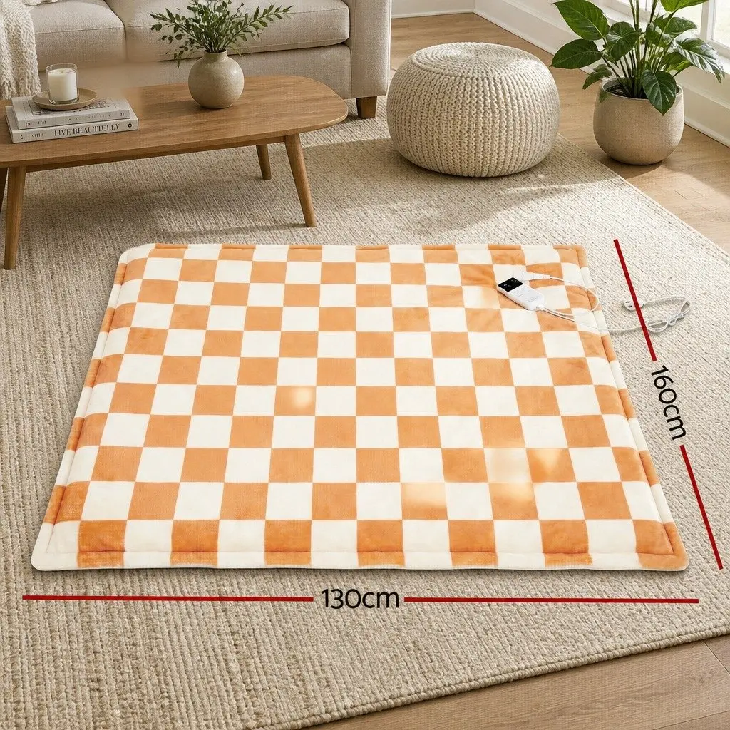 Electric Throw Rug Yellow 160cm x 130cm Dual Sided Flannel Sherpa 9 Temperature Settings
