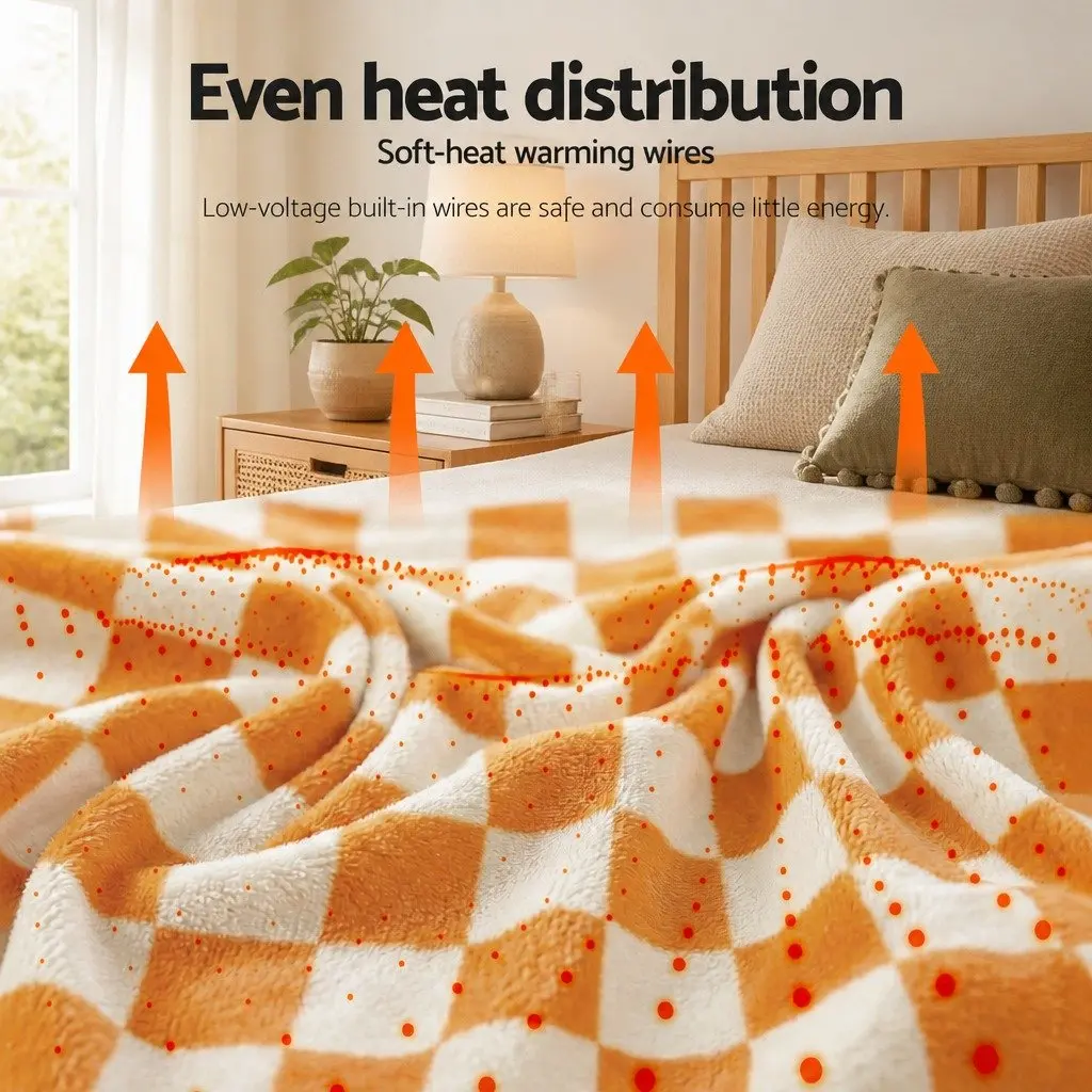 Electric Throw Rug Yellow 160cm x 130cm Dual Sided Flannel Sherpa 9 Temperature Settings
