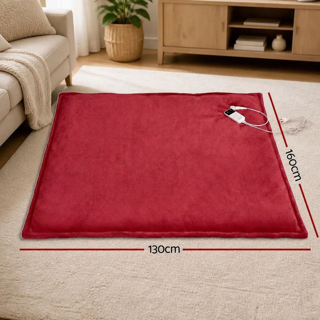 Electric Heated Throw Rug Burgundy Double-Sided Flannel Sherpa Blanket 9 Piece