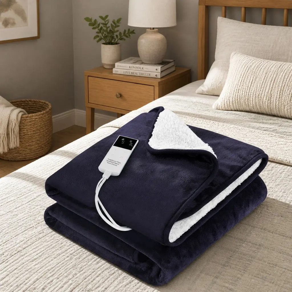 Electric Throw Rug Charcoal 160x130cm Double-Sided Fleece with Nine Temperature Settings
