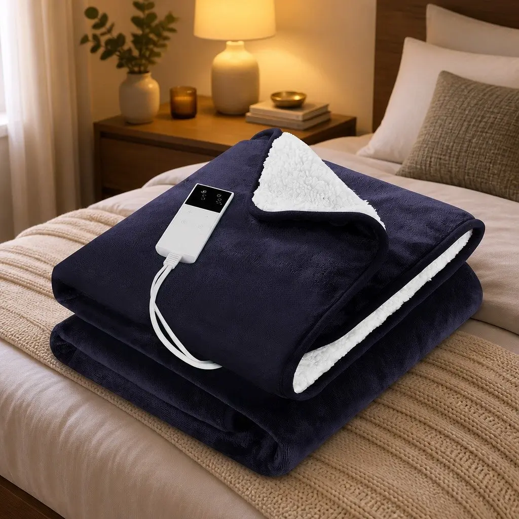 Electric Throw Rug Charcoal 160x130cm Double-Sided Fleece with Nine Temperature Settings