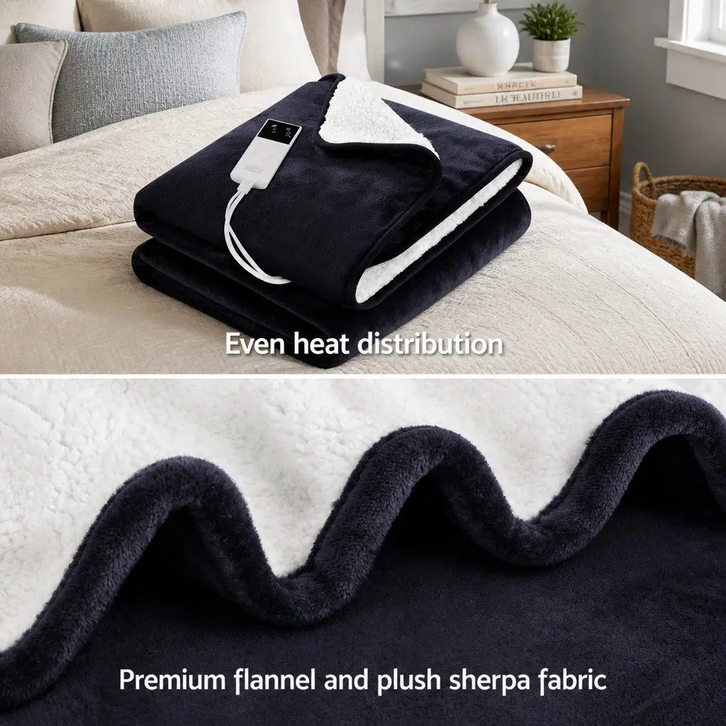 Electric Throw Rug Charcoal 160x130cm Double-Sided Fleece with Nine Temperature Settings