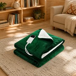 Electric Heated Throw Rug Double Sided Flannel Sherpa Blanket Green 160x130cm