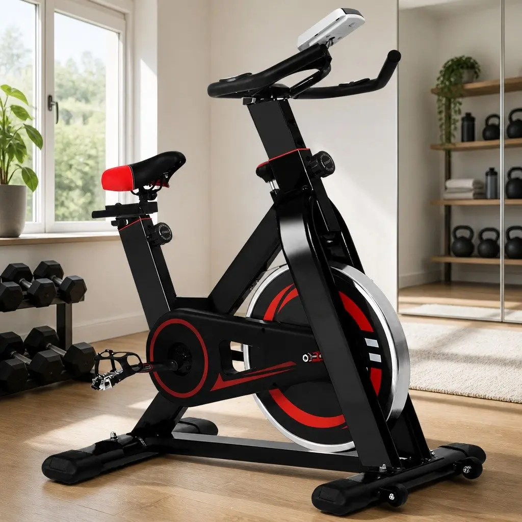 Exercise Bike Black Adjustable Height LCD Monitor Heavy-Duty Flywheel