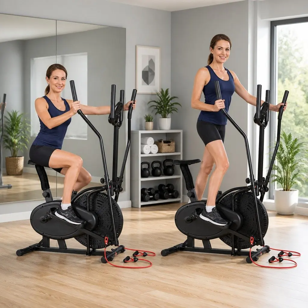 Exercise Bike Black 5 in 1 Elliptical Cross Trainer Adjustable Resistance Home Gym Indoor Cardio Machine