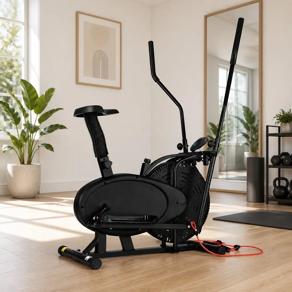 Exercise Bike Cross Trainer Black 4 in 1 Compact Low Impact Full Body Workout Machine