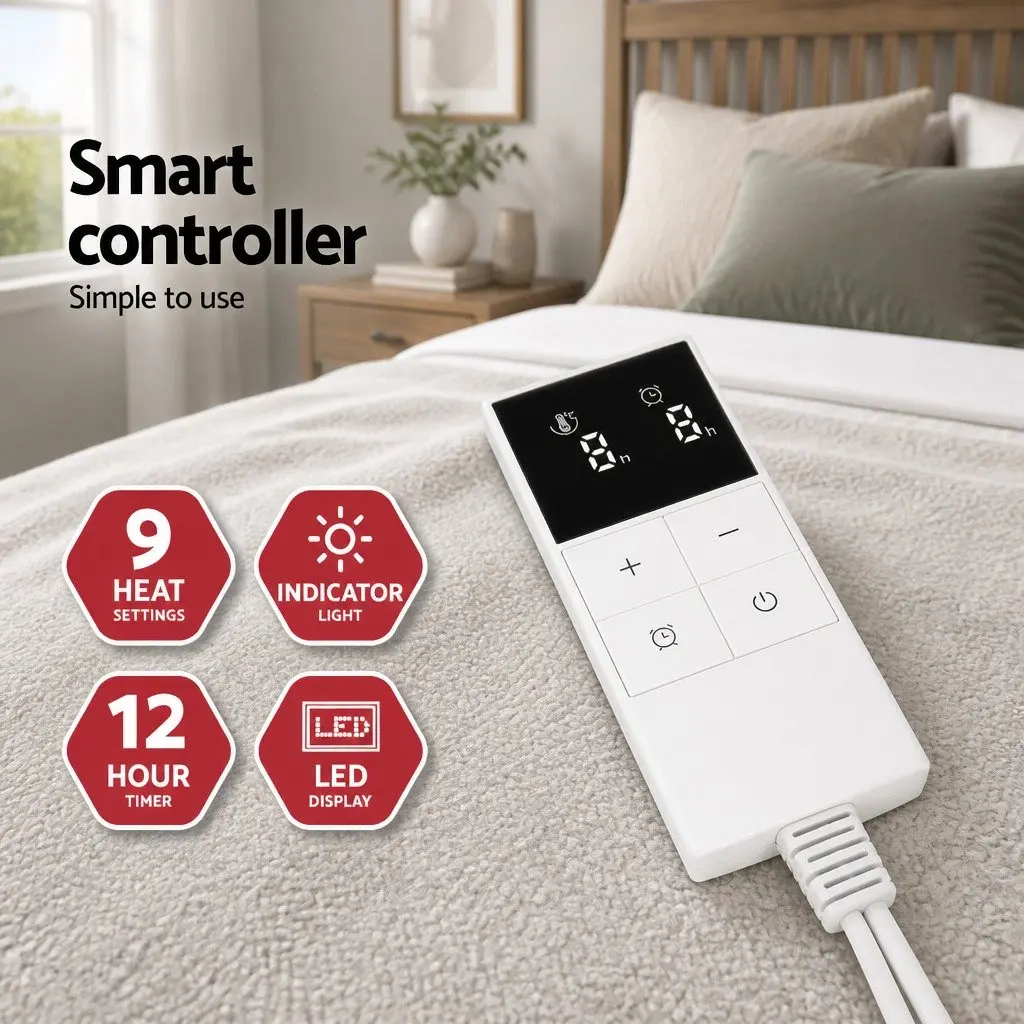 Double Electric Blanket Fitted Fleece Synthetic Wool Warm Cosy Sleep Winter