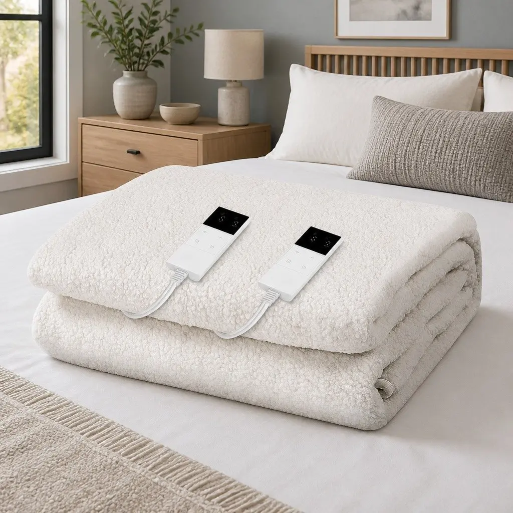 Double Electric Blanket Fitted Fleece Synthetic Wool Warm Cosy Sleep Winter