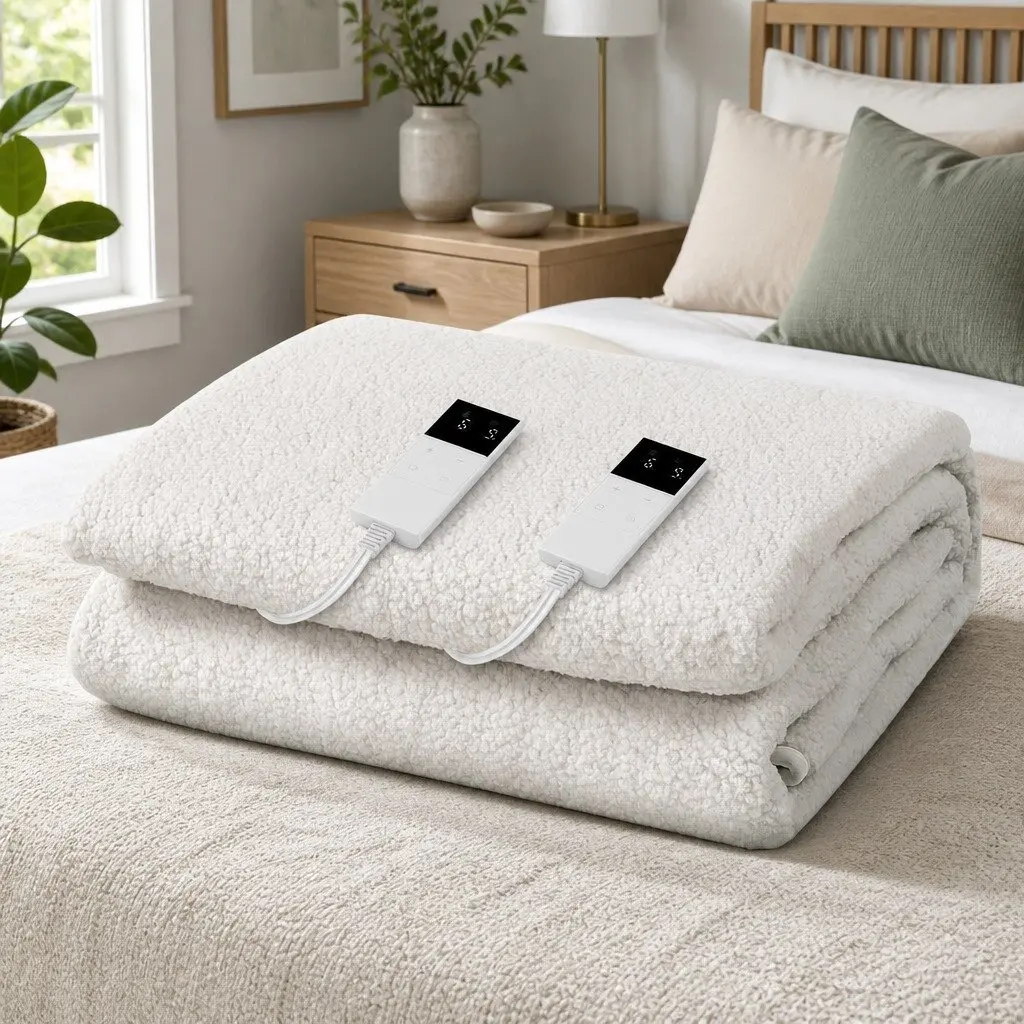 Electric Blanket White King Size Fully Fitted Fleecy Underlay with Nine Temperature Settings and LED Display Controller