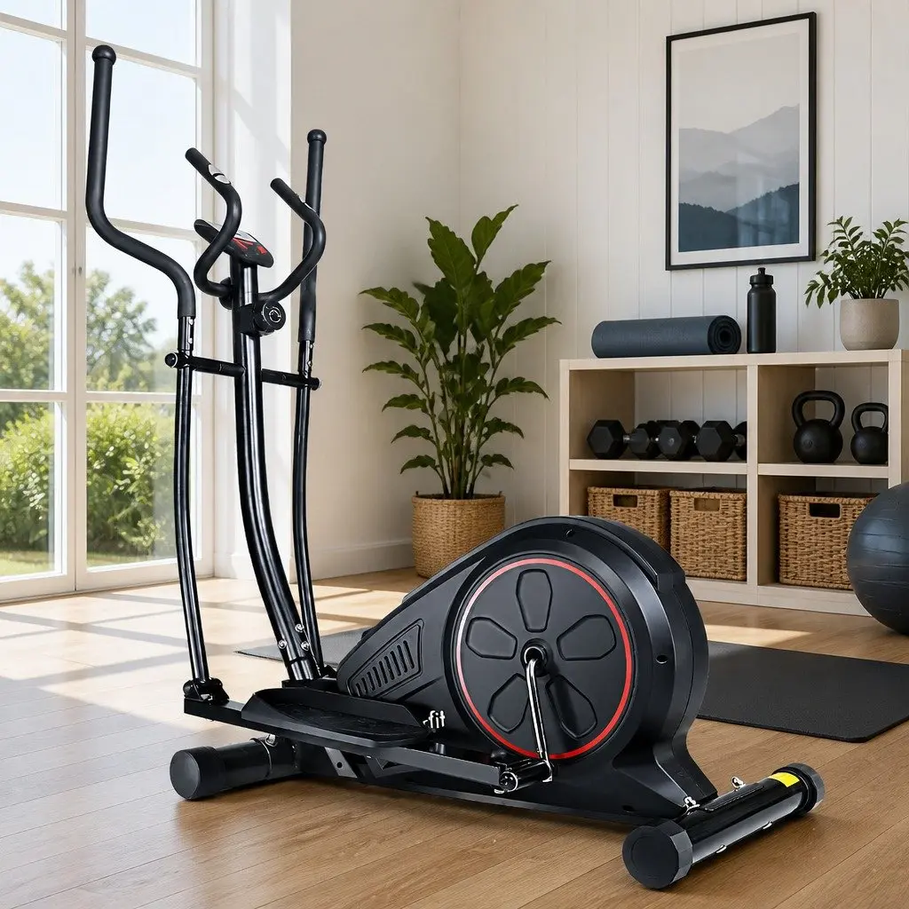 Elliptical Cross Trainer Black Adjustable Resistance LCD Display Home Gym Fitness Machine