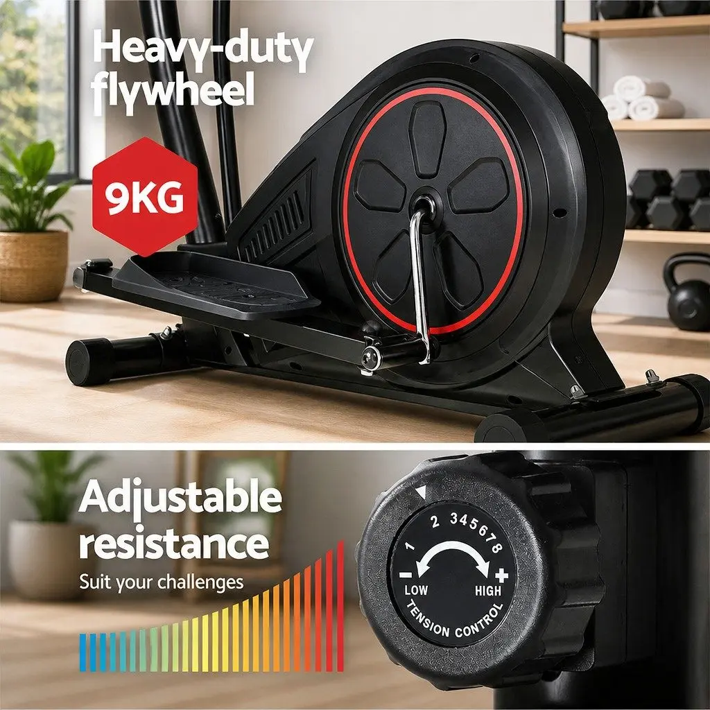 Elliptical Cross Trainer Black Adjustable Resistance LCD Display Home Gym Fitness Machine