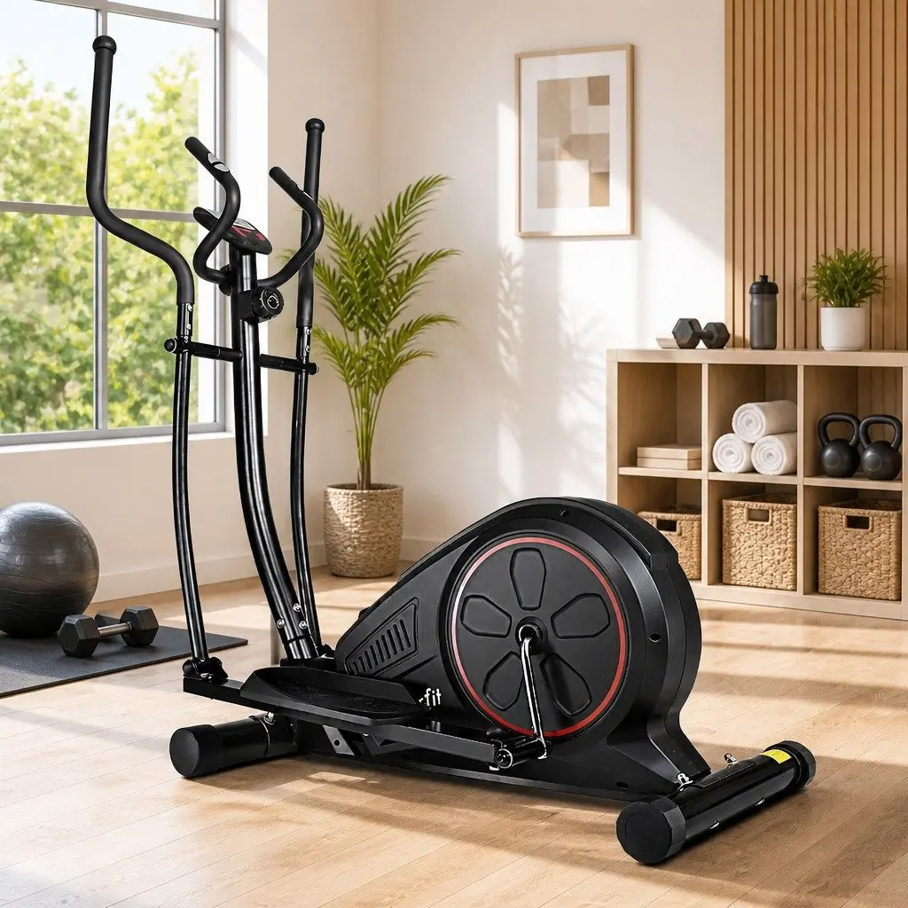 Elliptical Cross Trainer Black Adjustable Resistance LCD Display Home Gym Fitness Machine
