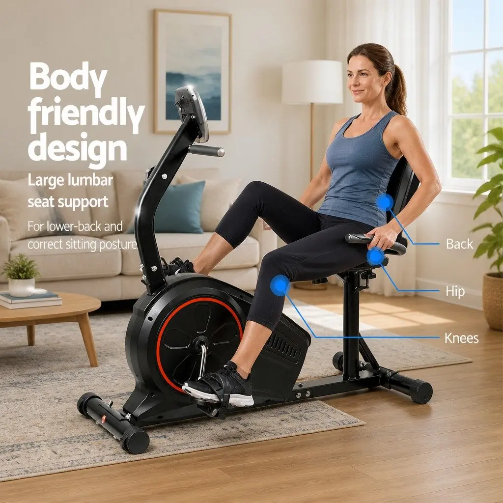 Recumbent Exercise Bike Black Adjustable 8 Level Magnetic Resistance Home Gym Cardio