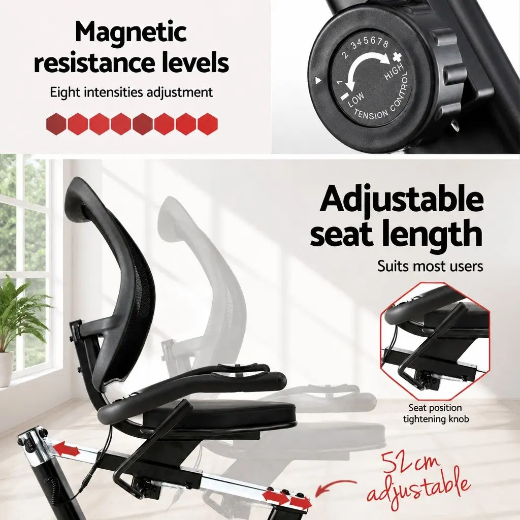 Recumbent Exercise Bike Magnetic Cycling Home Gym Fitness 120kg Max Weight Black
